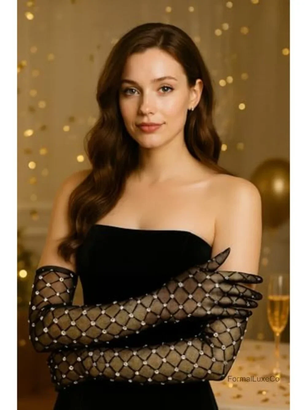 Mesh Sheer Gloves Sparkly Long Vintage Evening Stretchy Costume Gloves for Prom